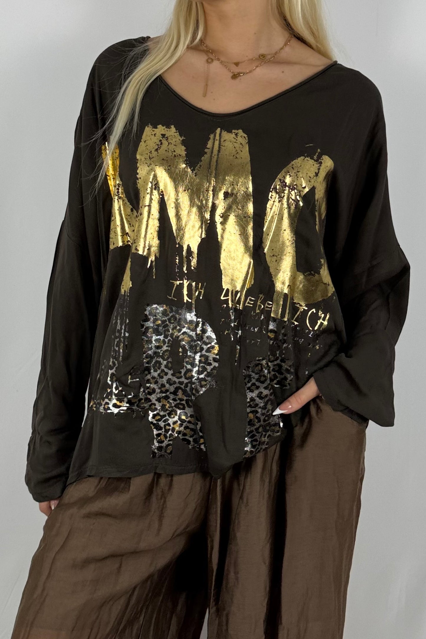 Oversize-Shirt mit Statement-Print-Schoko