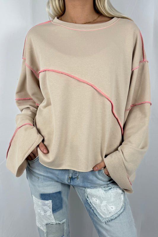 Oversize Sweatshirt mit asymmetrischer Naht –Beige