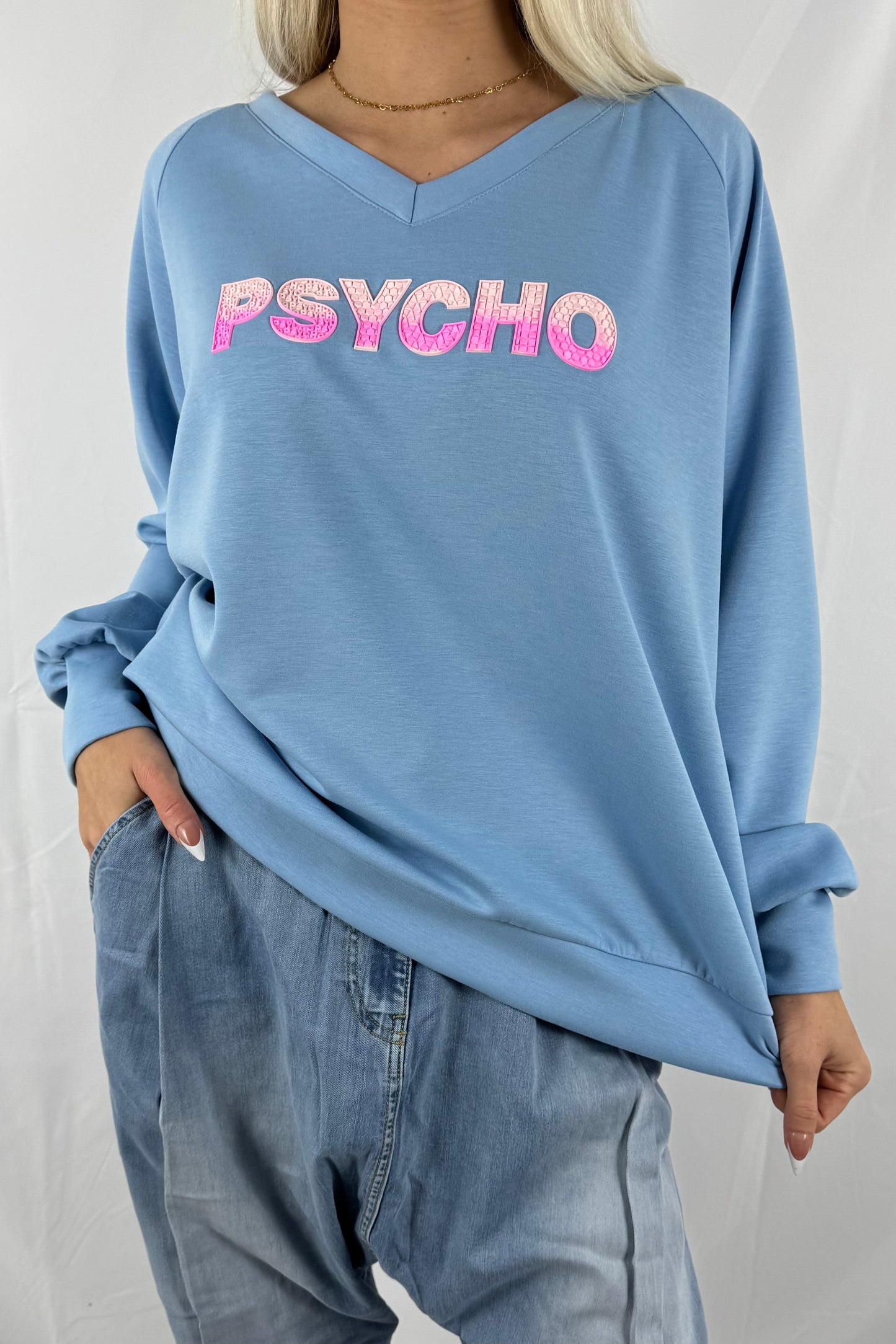Oversize Sweatshirt mit Statement-Print –Hell Blau