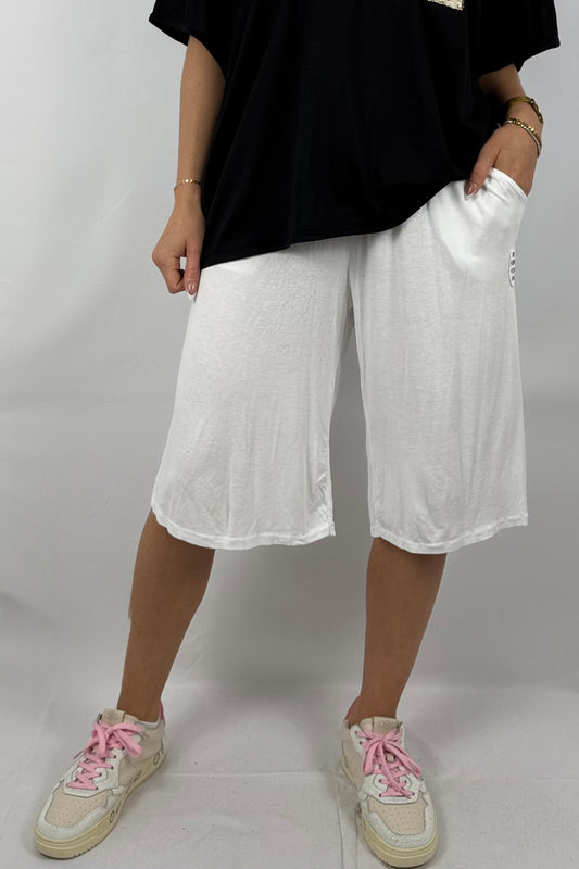 Jersey-Shorts mit Statement-Tasche-Weiß
