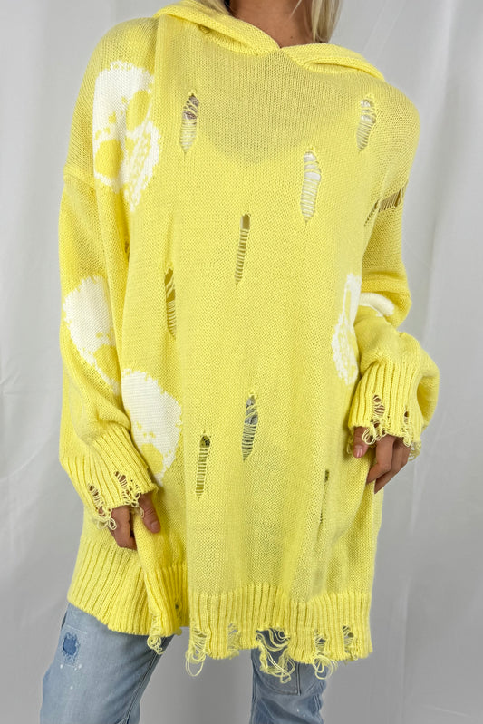 Pullover mit Totenkopf-Print und Kapuze-gelb