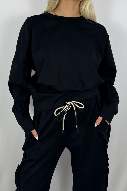 Sweatshirt mit Rüschen-Details-Schwarz