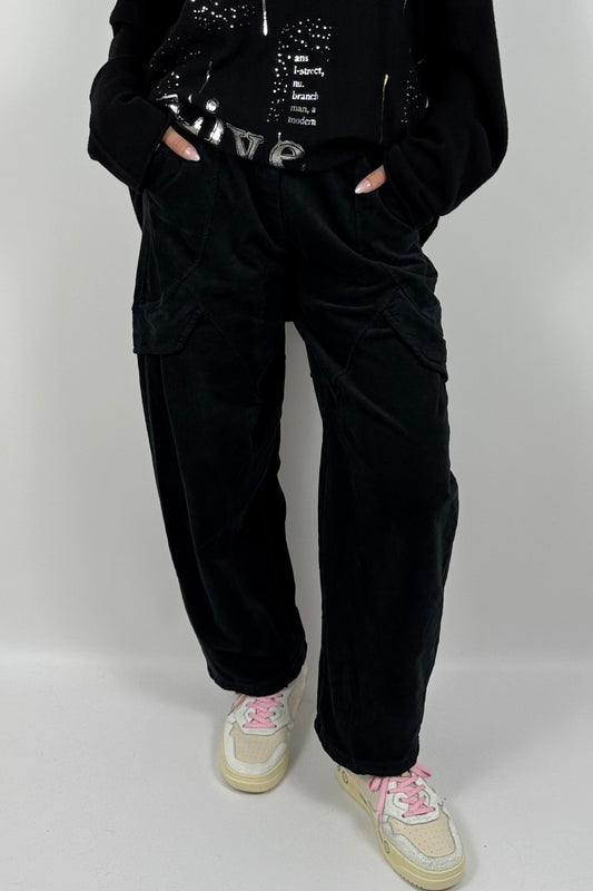 Lässige Baggy-Hose mit Cargo-Taschen-Schwarz