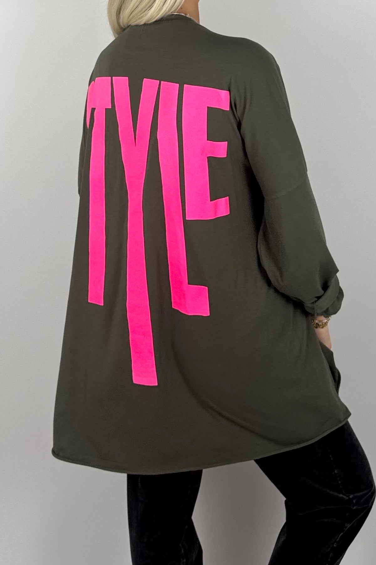 Damen Oversize Shirt mit STYLE-Print -Khaki