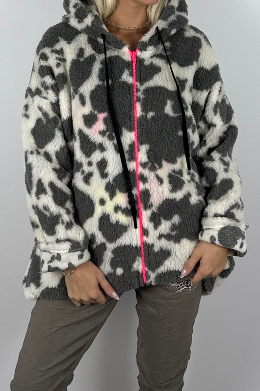 Damen Teddyjacke mit Kapuze-Hell grau
