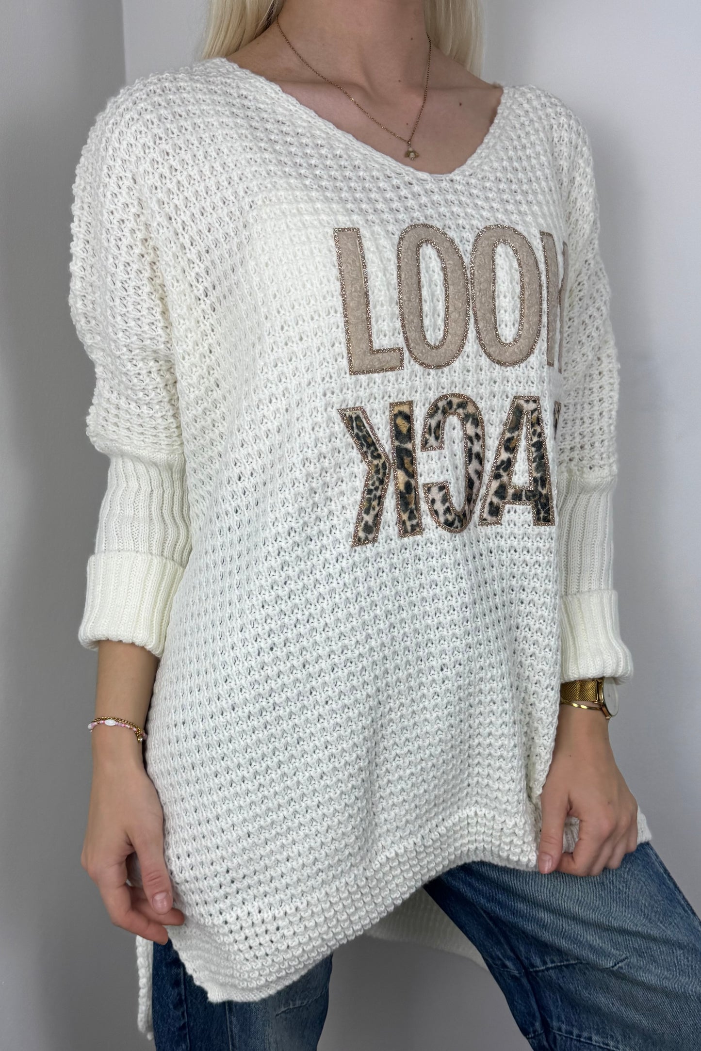 Oversize Pullover mit Statement-Print-Weiß
