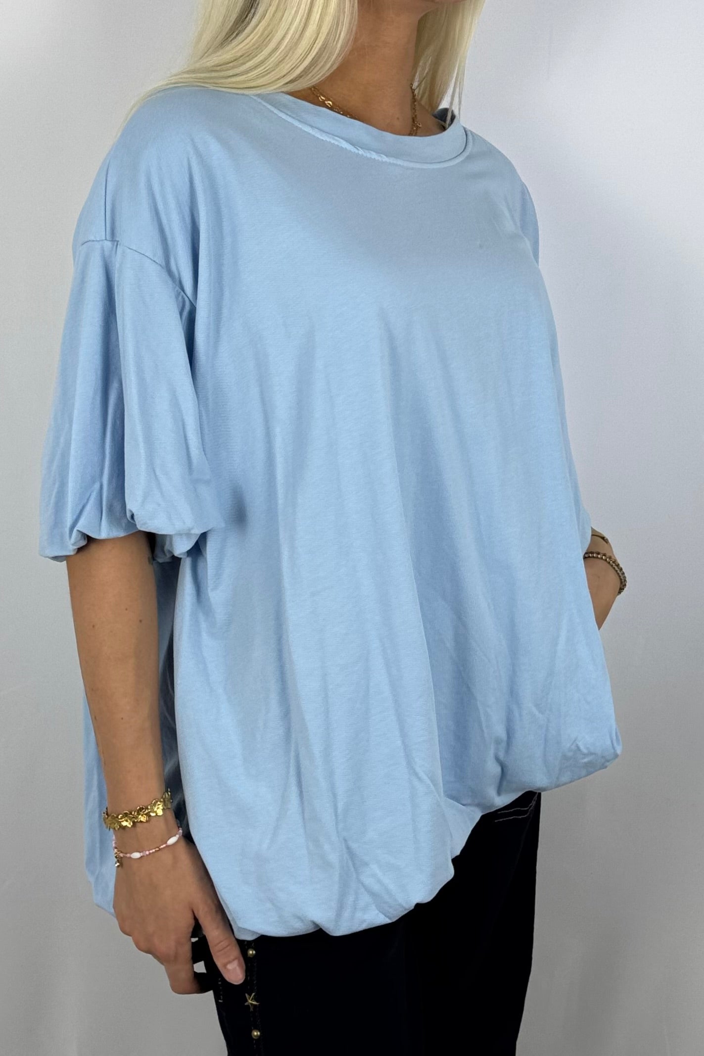 Basic Oversize Shirt mit Puffärmeln – Hellblau