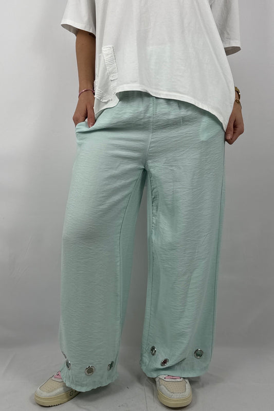 Damen Hose mit weitem Bein und Ösen Details-Mint
