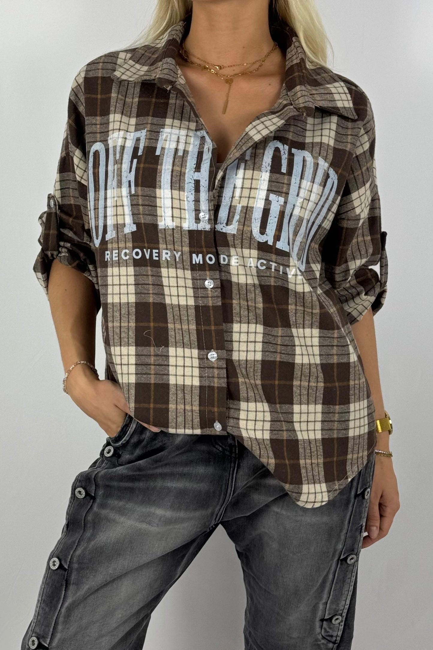 Damen Karobluse „Off The Grid“ – Oversize-Schoko