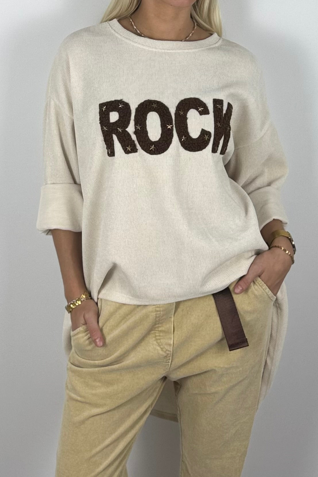 Damen Oversize Sweatshirt „ROCK“ –Butter