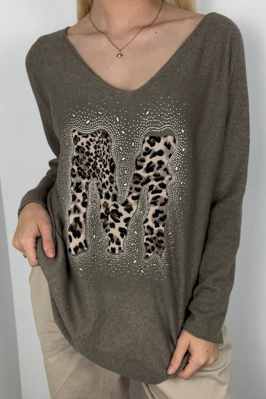 Langarmshirt mit Strass-Detail und M-Applikation-Mud