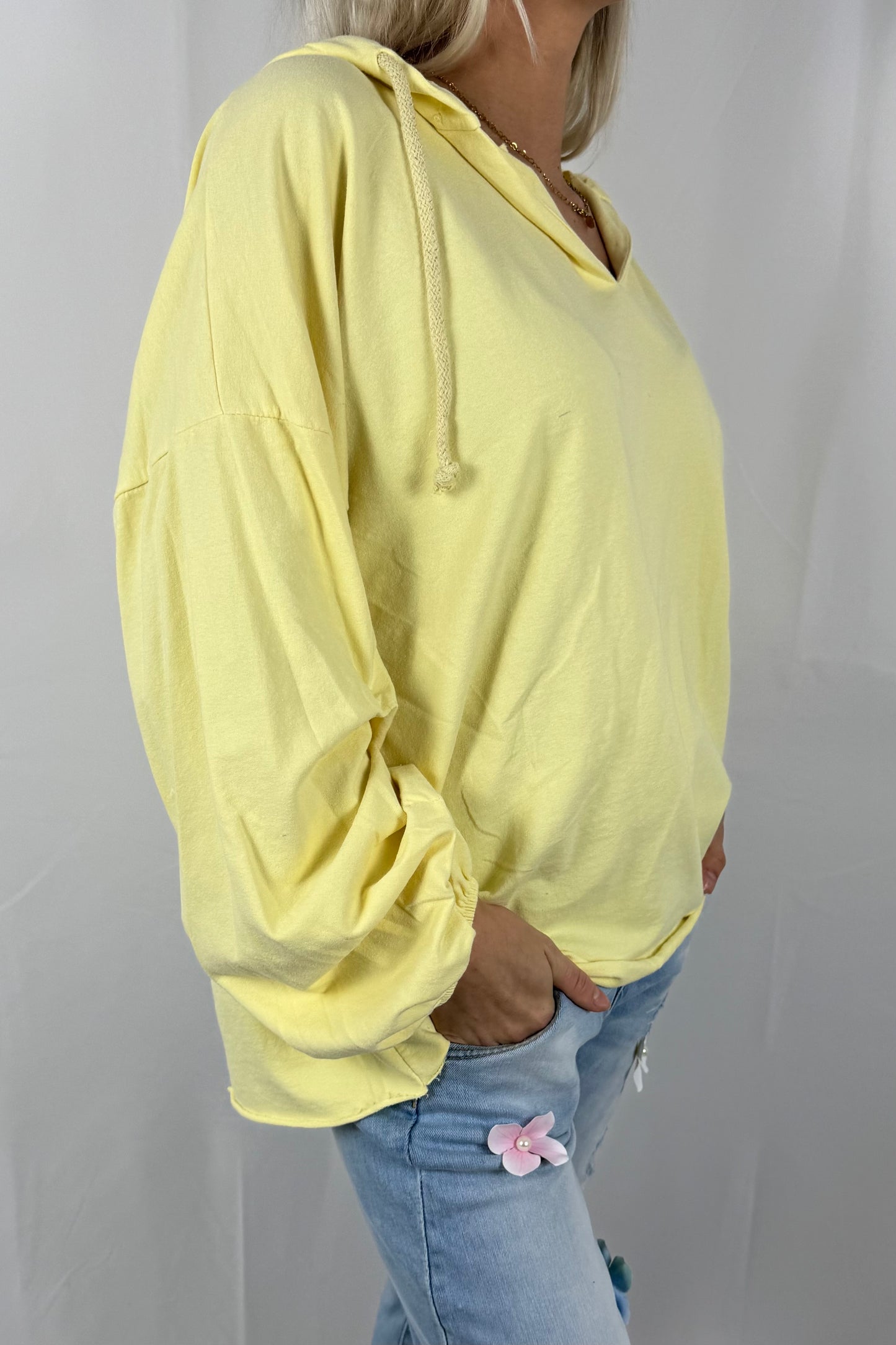 Damen Hoodie Shirt mit V-Ausschnitt –Gelb