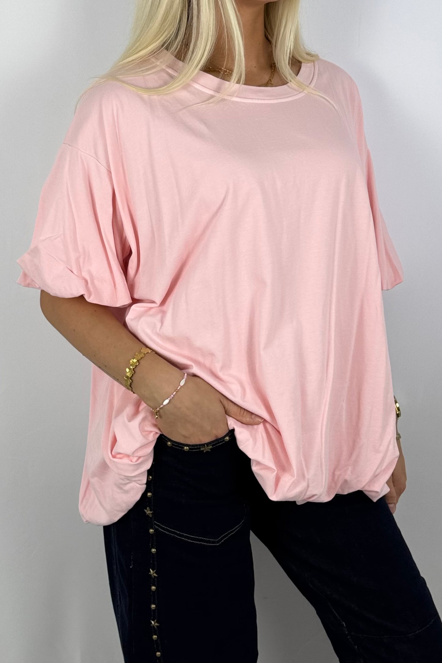 Basic Oversize Shirt mit Puffärmeln – Rosa
