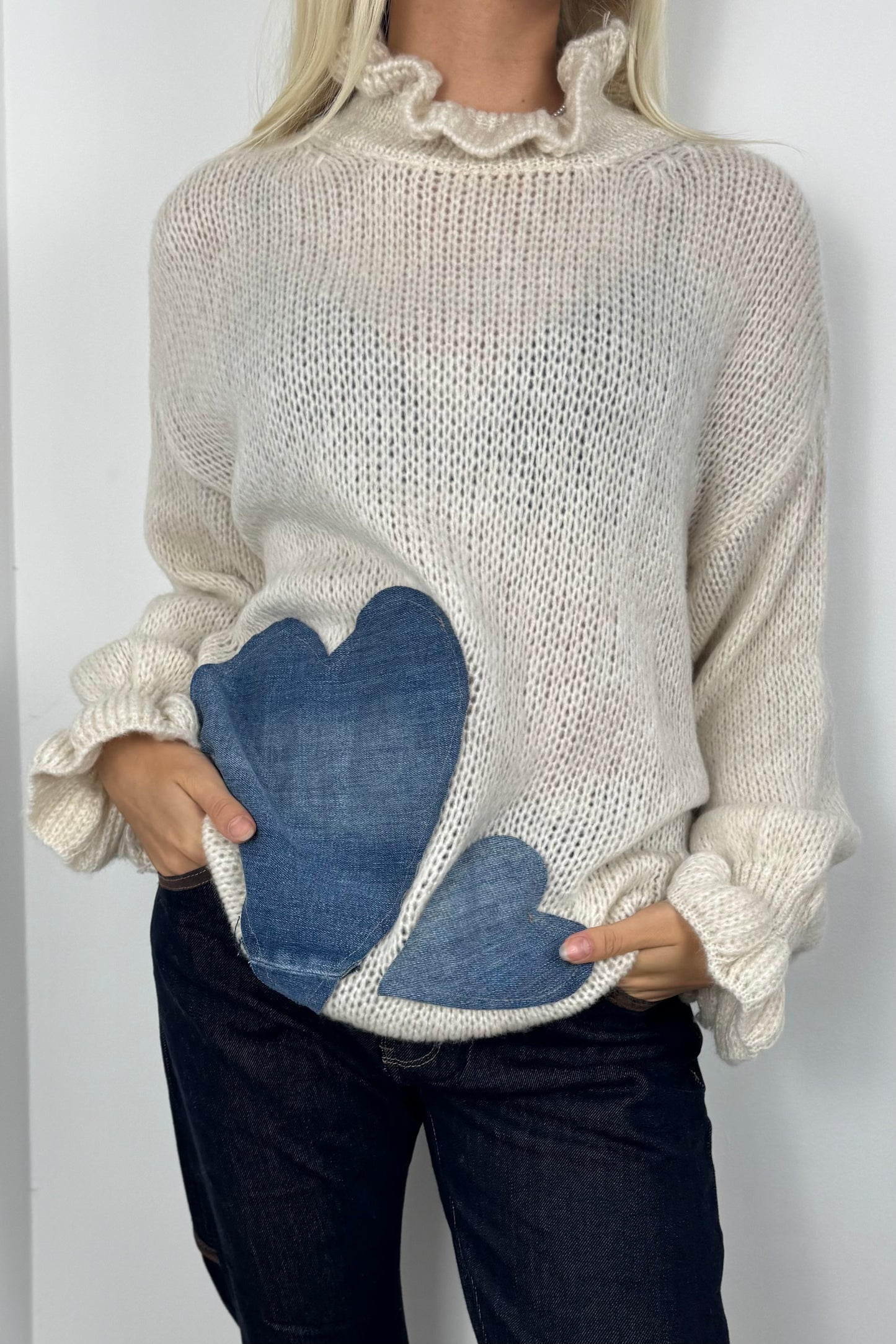 Strickpullover mit Herzmotiv –Beige