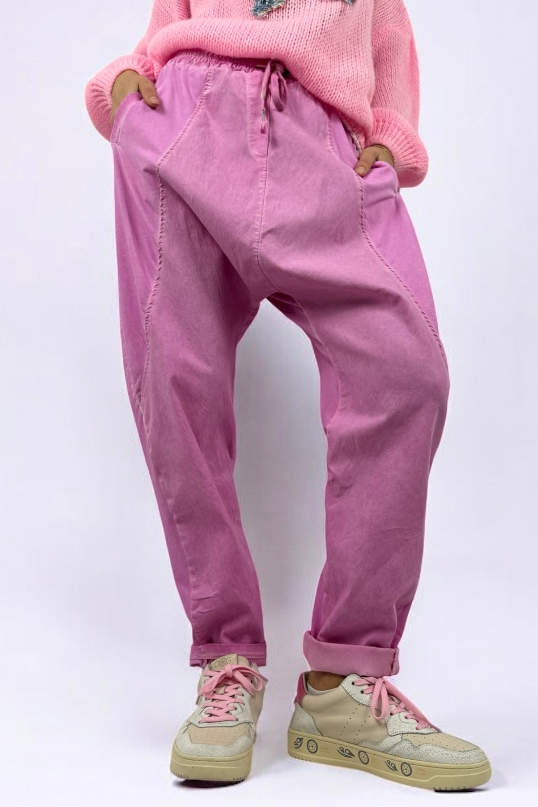 Hose mit elastischem Bund & Kordelzug-B-Pink