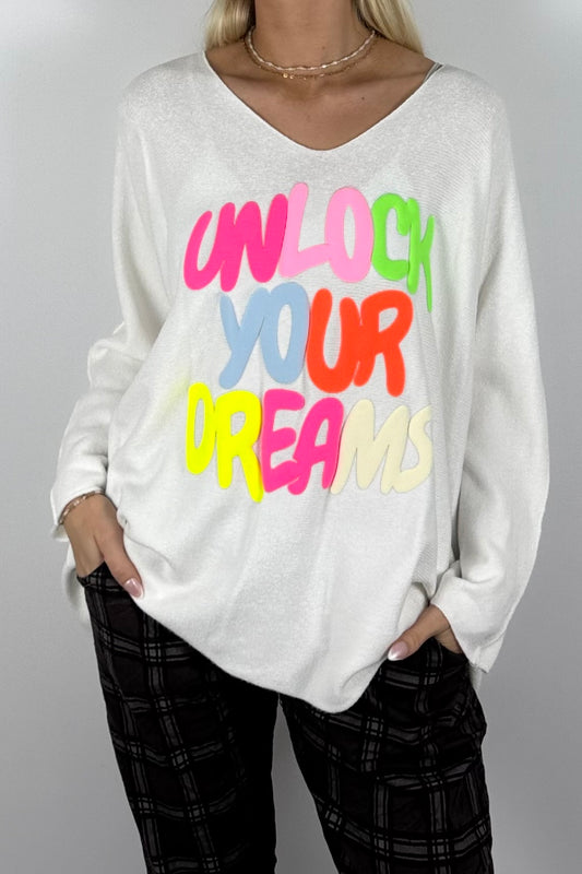 Damen Oversize-Sweatshirt mit Statement-Print-Weiß