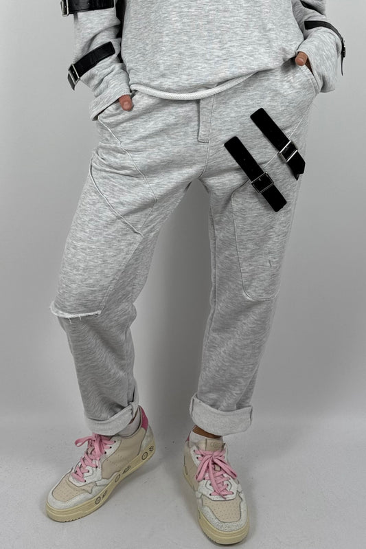 Lässige Oversize Jogginghose mit Schnallen-Details – Grau