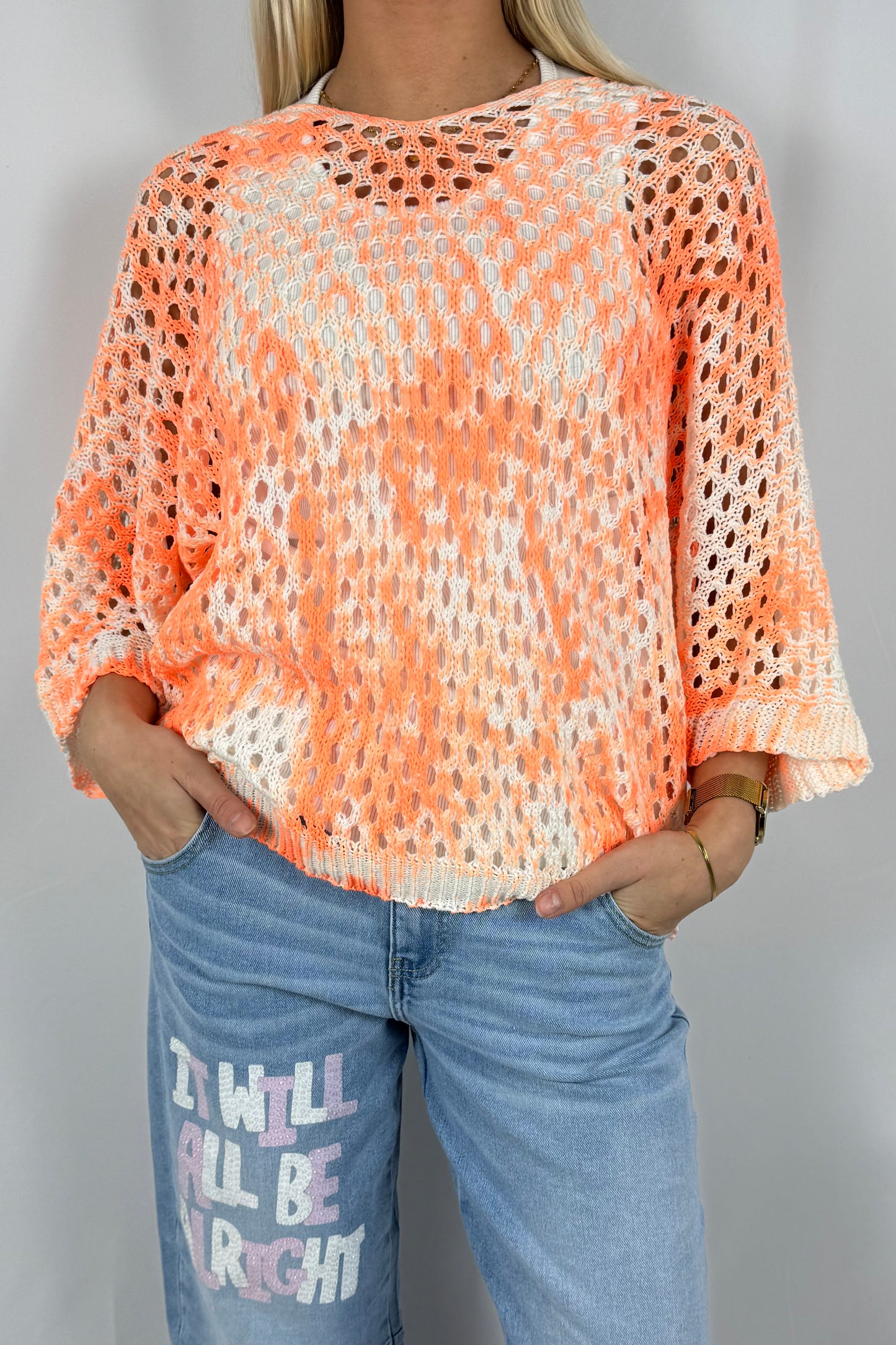 Damen Strick Shirt mit V Ausschnitt-Orange