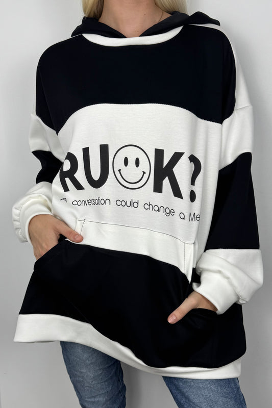 Kapuzensweatshirt mit Statement-Print-Schwarz/Weiß