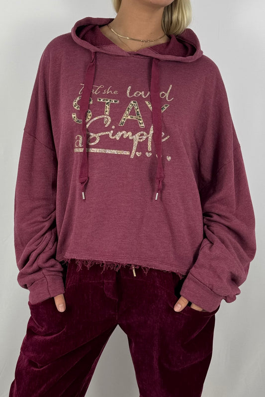 Damen Hoodie – Cropped mit Statement-Print-Bordeaux
