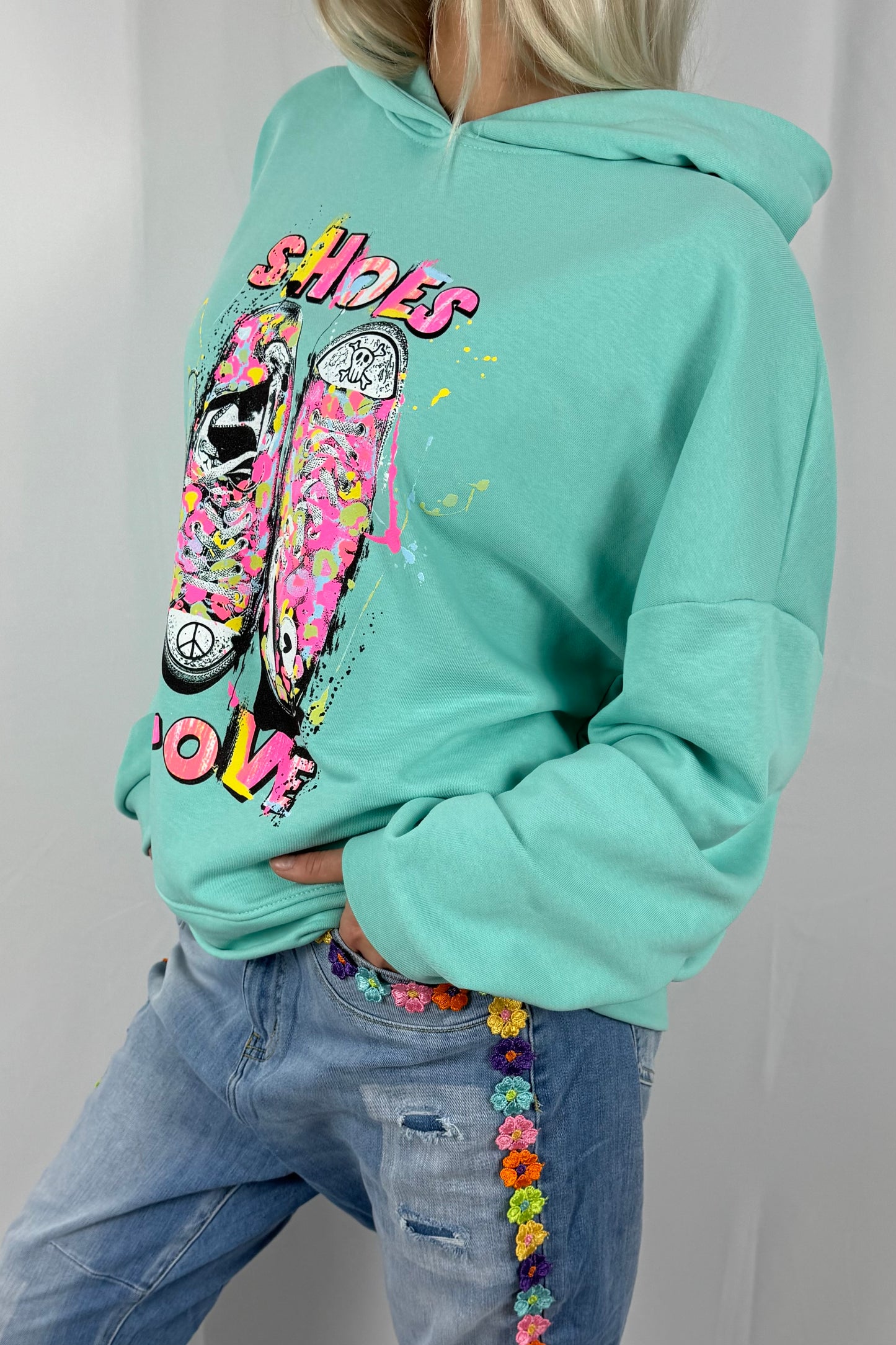 Damen Oversize Hoodie „Shoes Love“ –Mint