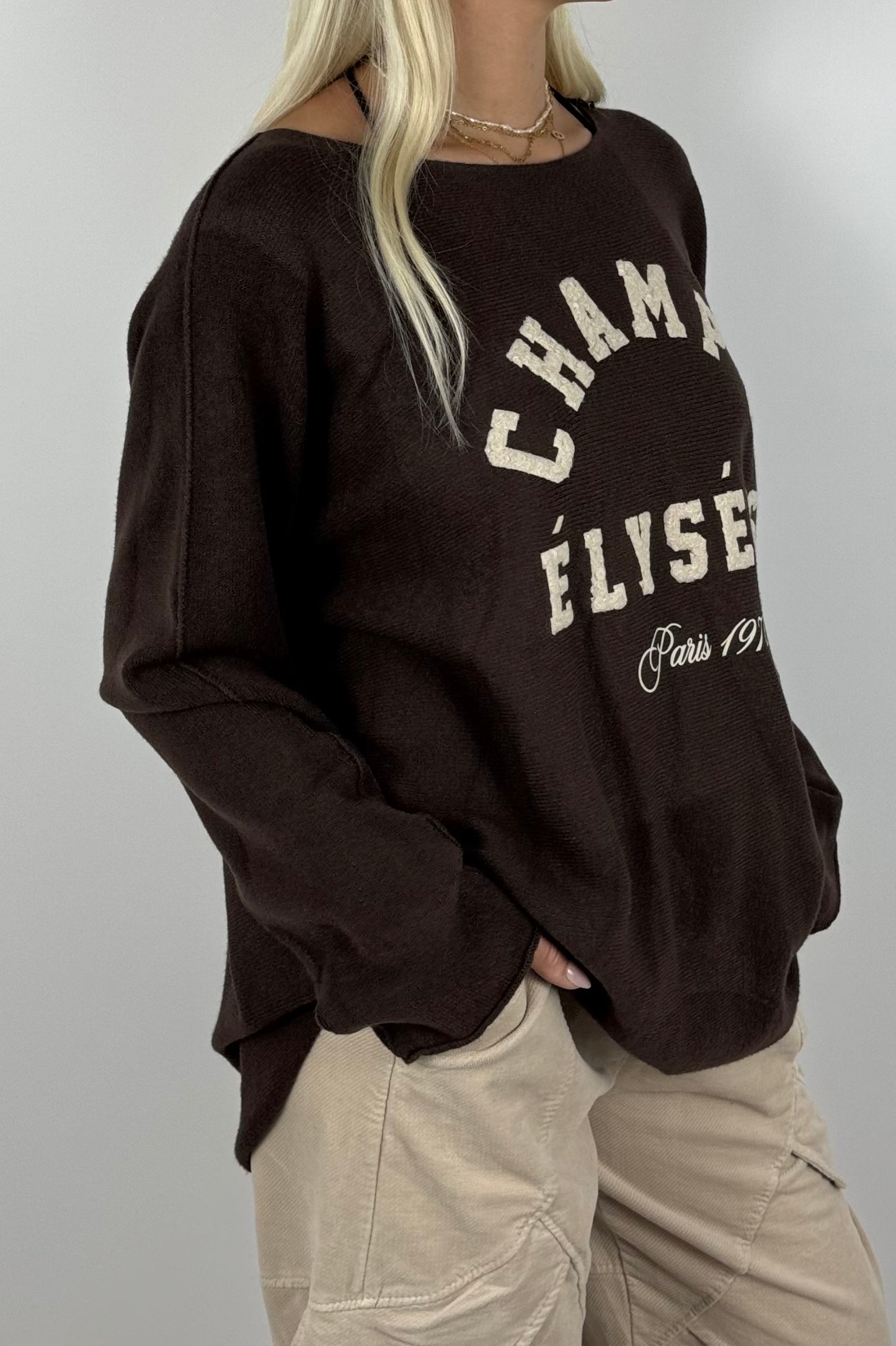 CHAMPS ÉLYSÉES Sweatshirt / Feinstrick-Pullover-Coffee