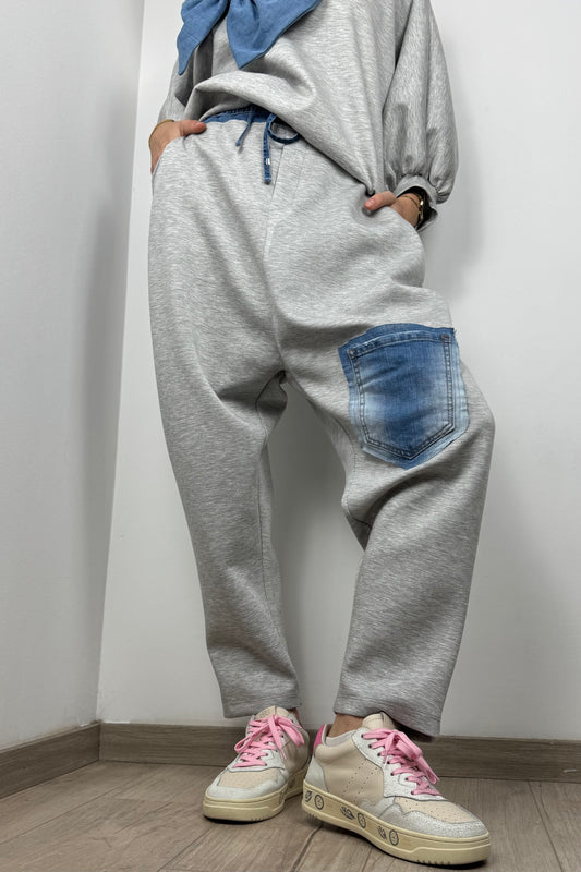 Stylische Hose mit Denim-Details und Komfort-Bund-Grau