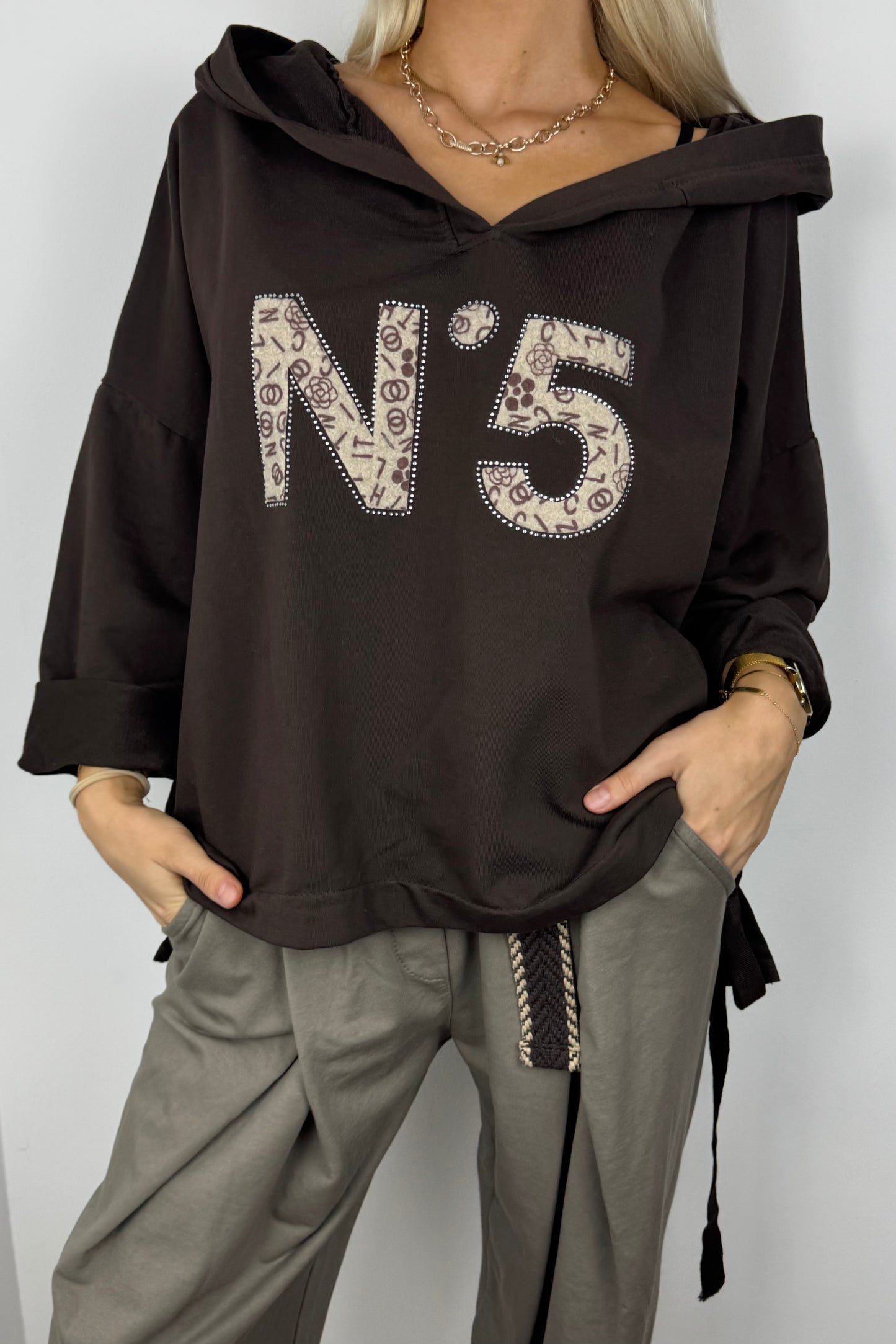 Hoodie mit Print-Detail und Bindeband-Choco