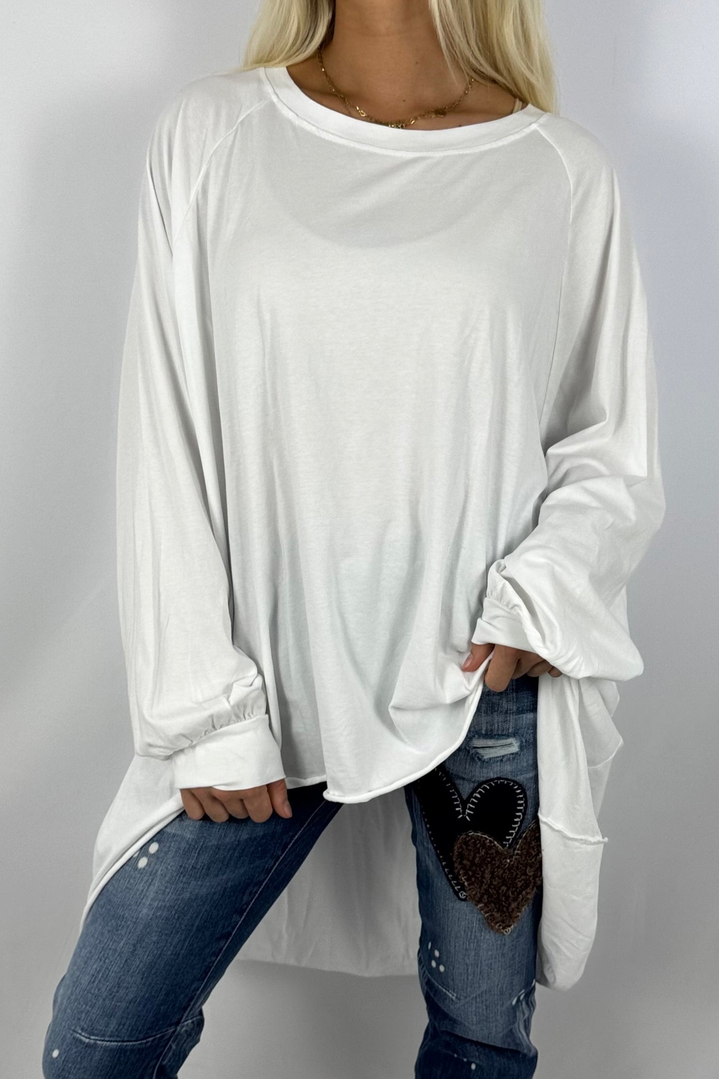 Oversize Longshirt „Wild at Heart“-Weiß