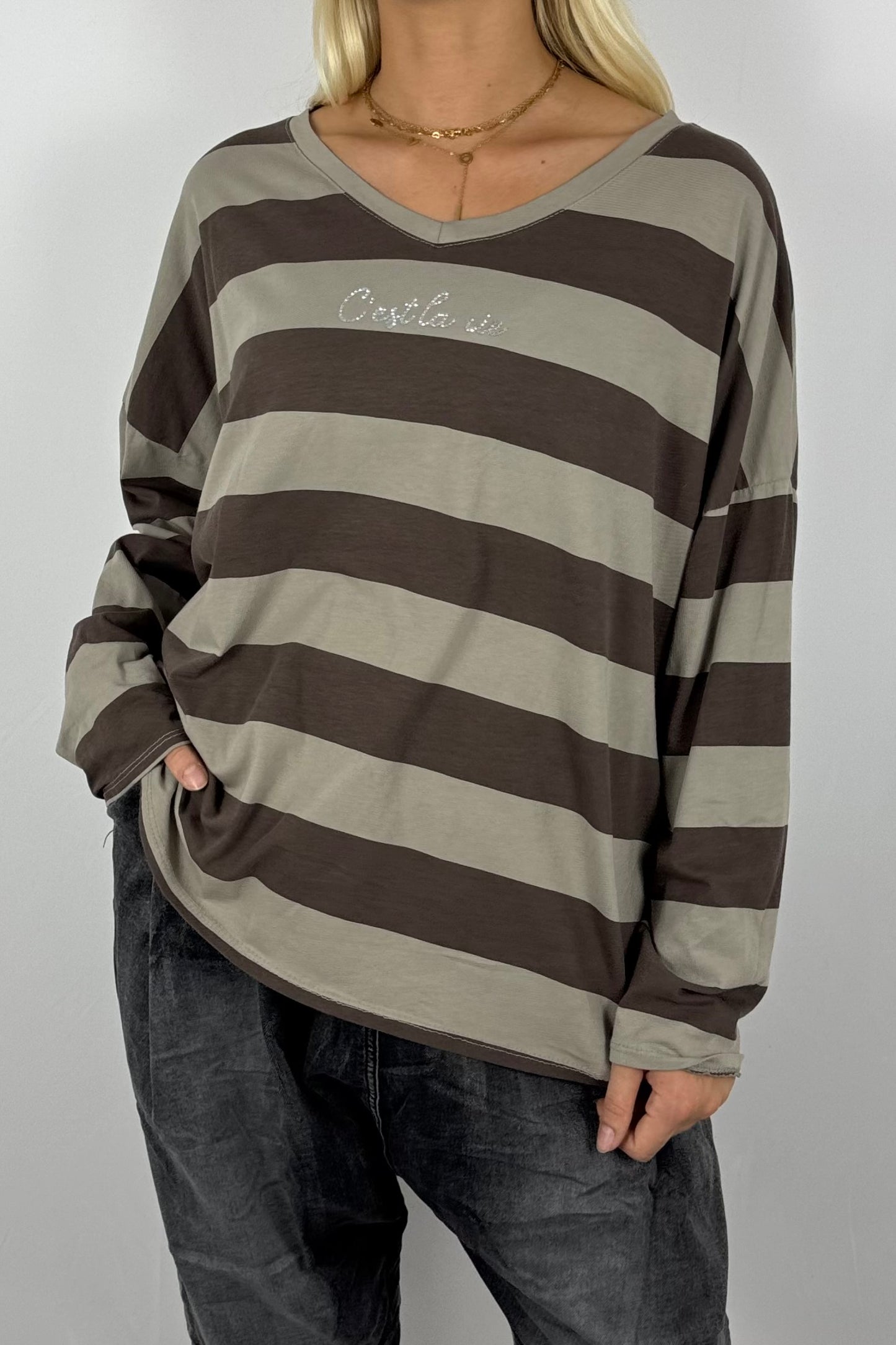 Damen Shirt gestreift – Oversize-Mud