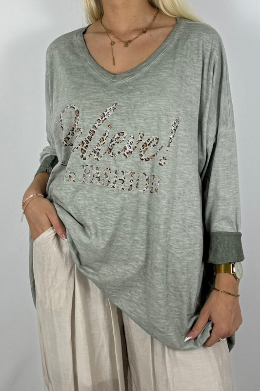 Oversize-Shirt mit Statement-Print-Khaki