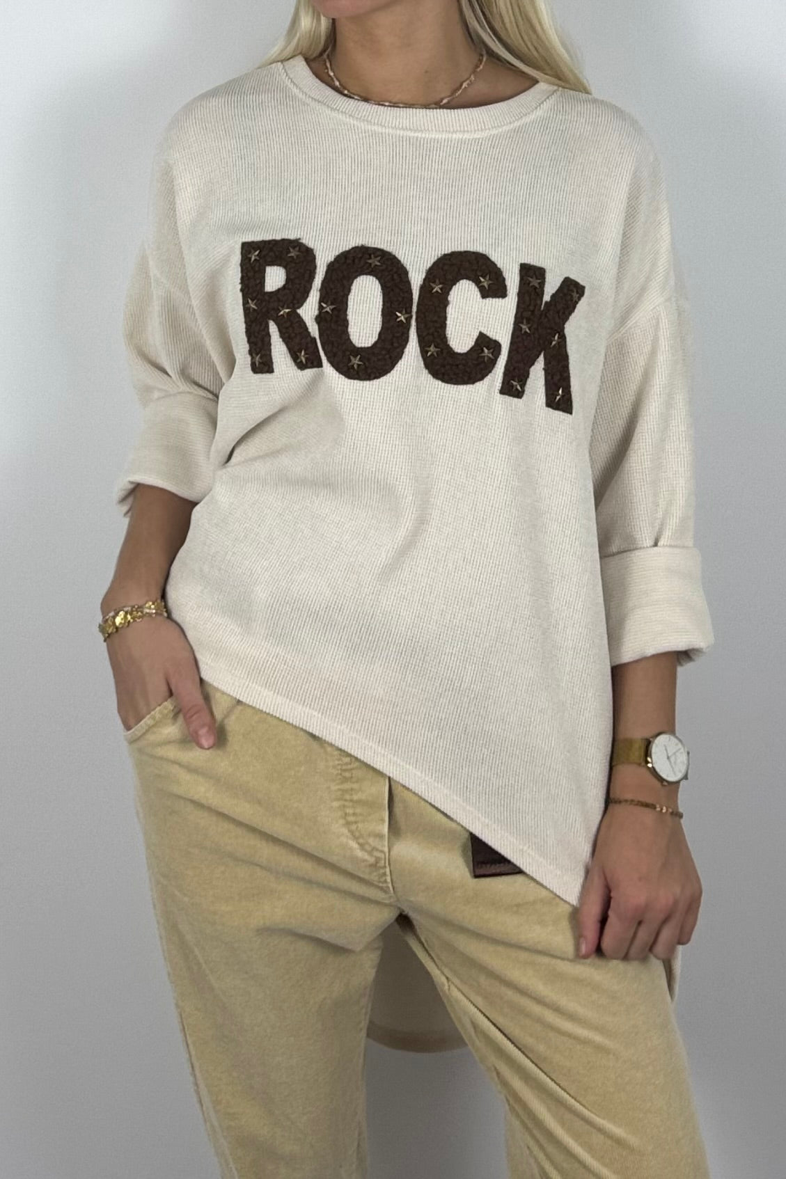 Damen Oversize Sweatshirt „ROCK“ –Butter