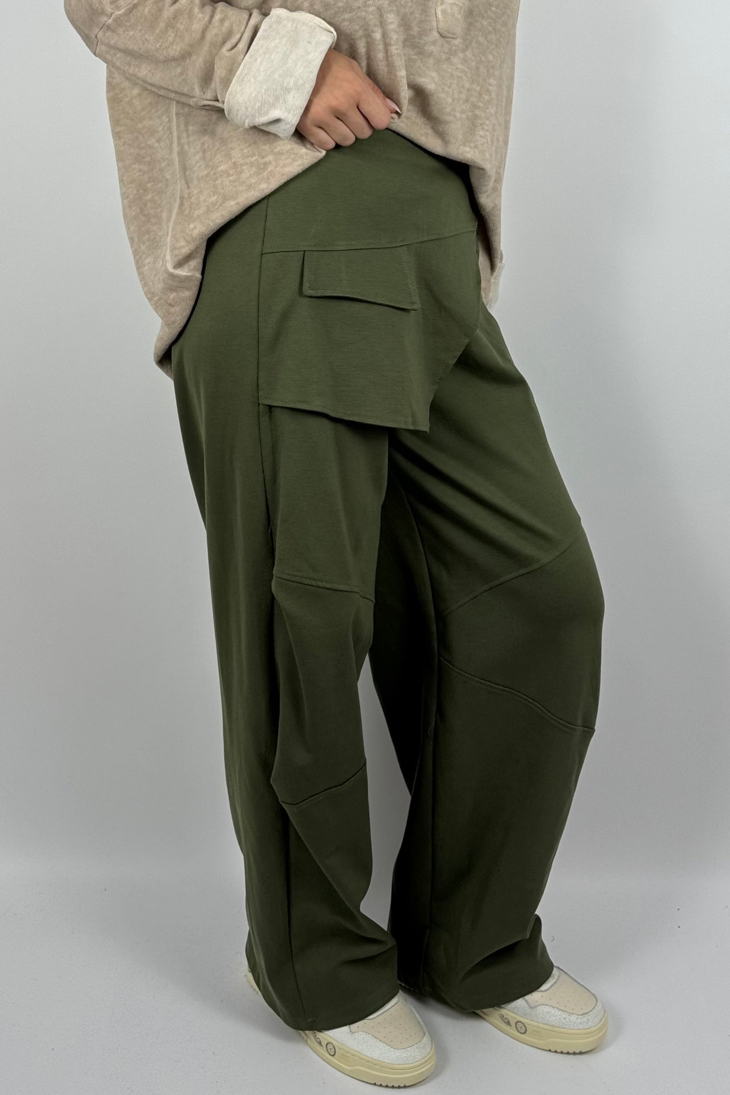 Lässige Hose mit Wickel-Detail & Schnalle-Khaki