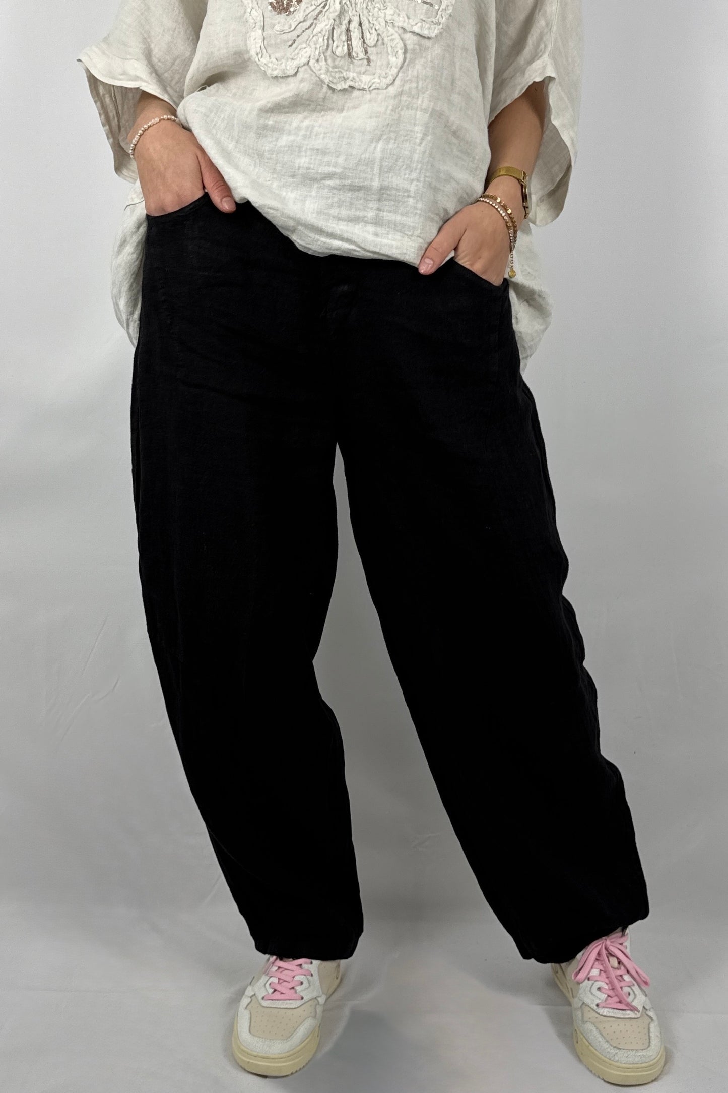 Lässige Leinenhose mit Knopfverschluss – Moderner Sommer Style-Schwarz