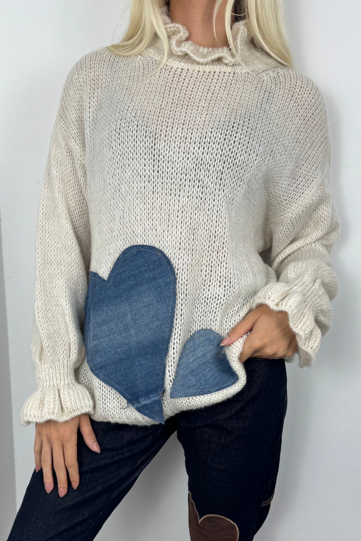 Strickpullover mit Herzmotiv –Beige