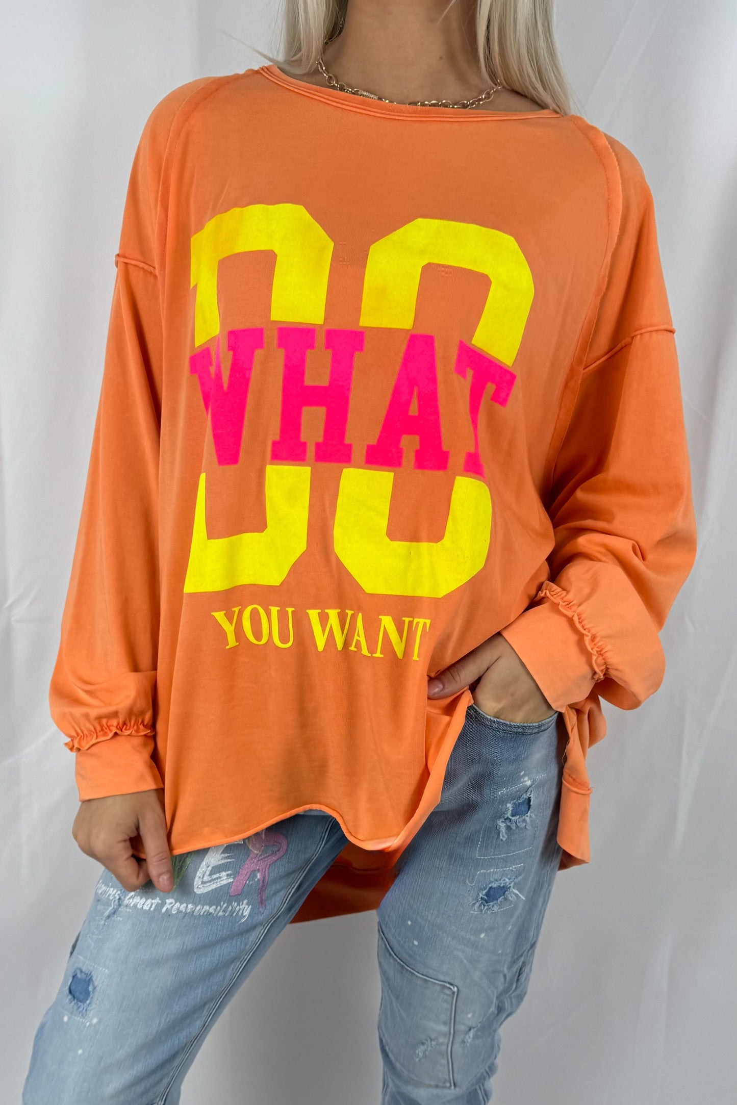 Shirt mit „DO WHAT YOU WANT“ Statement-Print-Orange