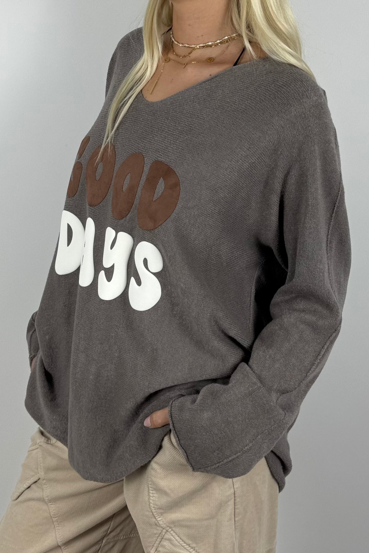 GOOD DAYS Shirt / Feinstrick-Pullover-Mud