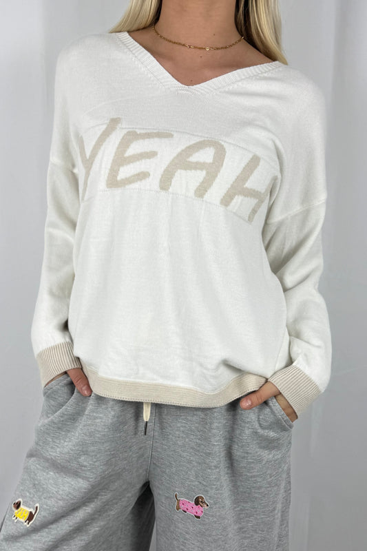 Damen Strickshirt „YEAH“-Beige