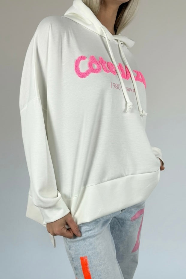 Oversize Hoodie mit Schriftzug „Côte d’Azur“-Weiß