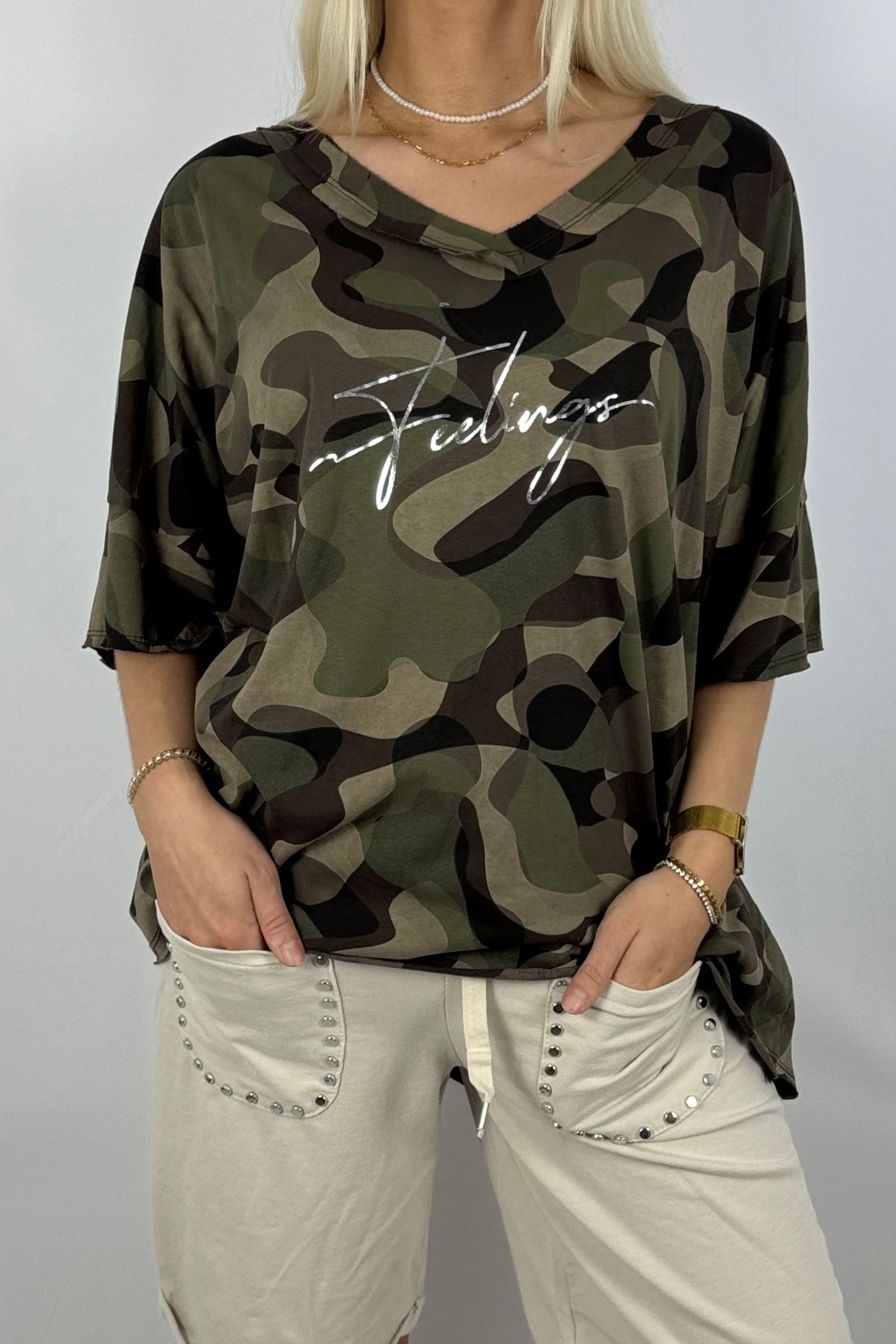 Oversize-Shirt im Camouflage-Look-Schoko