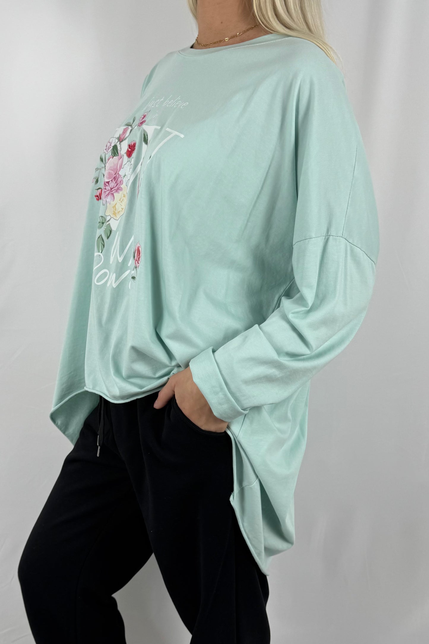 Oversize Damen Shirt mit Love Will Power Print-Mint