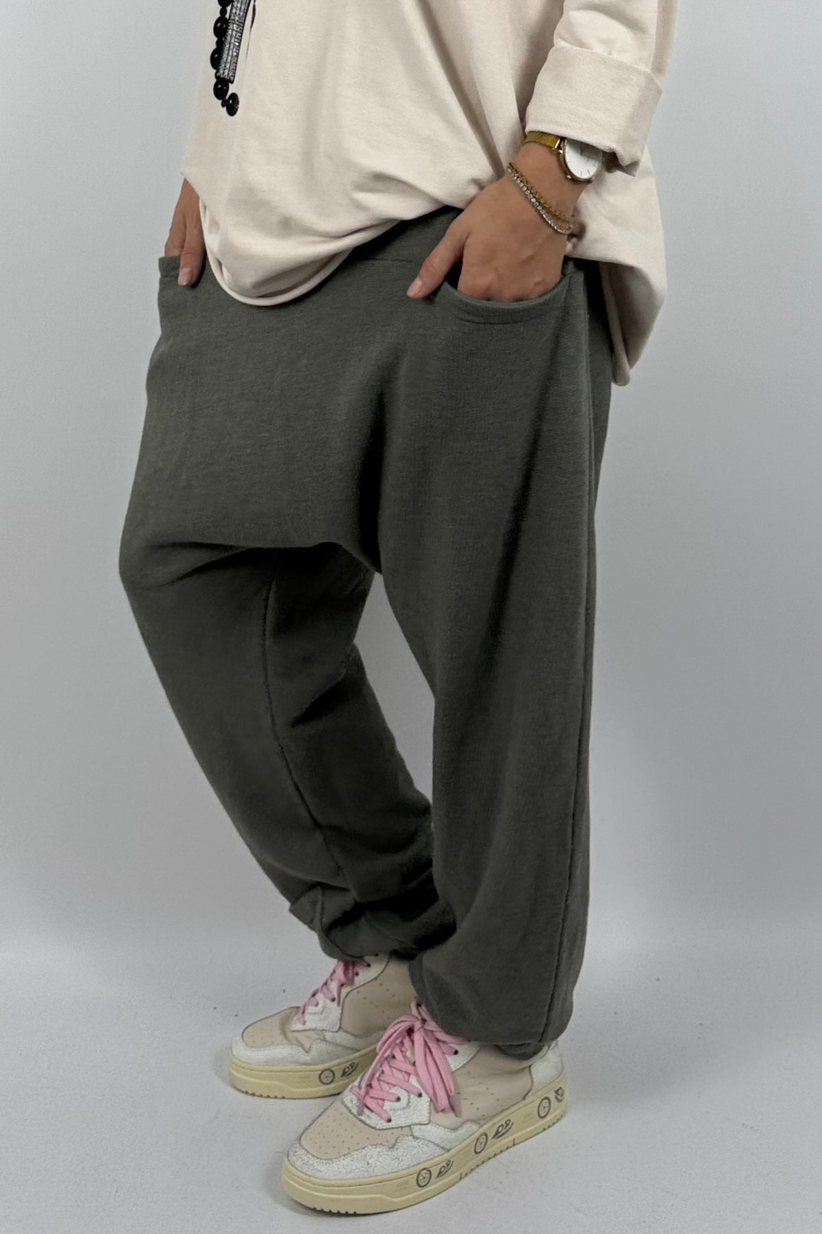Lässige Baggy-Hose mit Taschen – Khaki