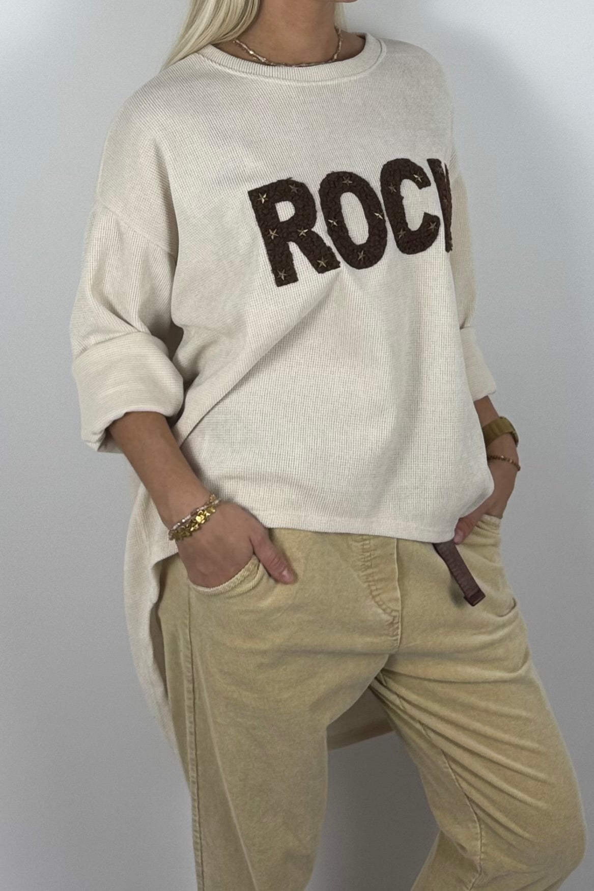 Damen Oversize Sweatshirt „ROCK“ –Butter