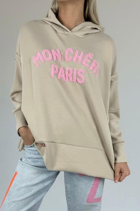 Oversize Hoodie „Mon Chéri Paris“-Beige