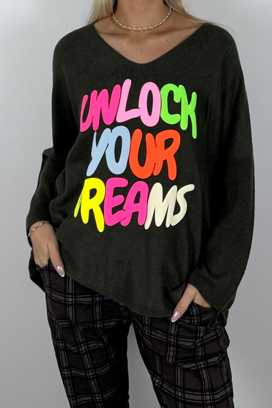 Damen Oversize-Sweatshirt mit Statement-Print-Khaki