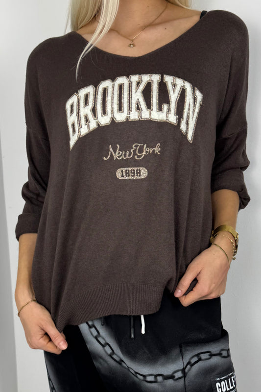 Shirt „Brooklyn New York“ mit V-Ausschnitt – Choco