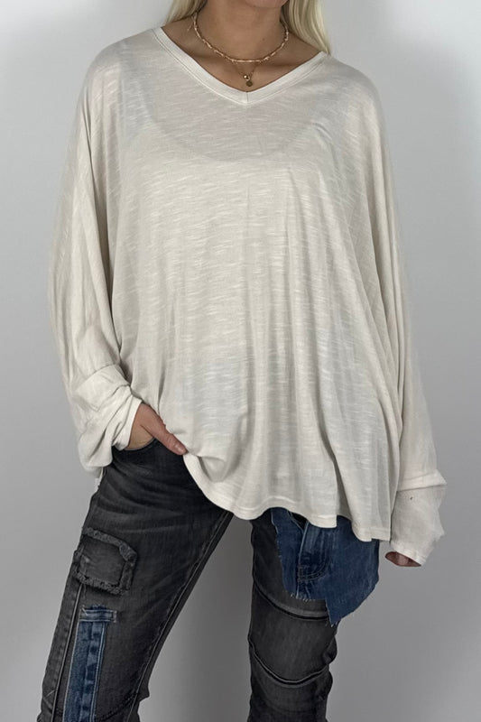 Damen Oversize Shirt mit V-Ausschnitt – Weiß