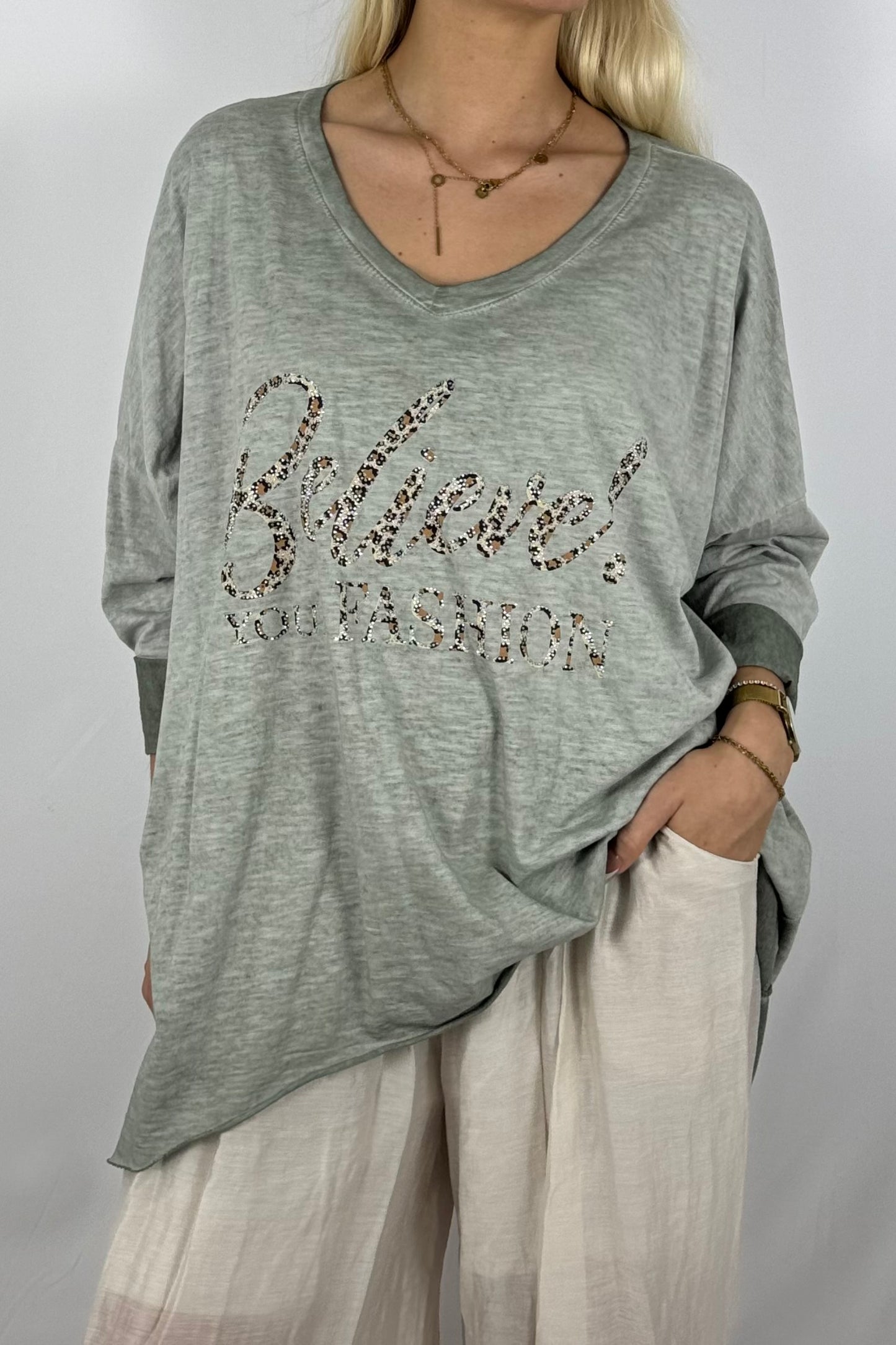 Oversize-Shirt mit Statement-Print-Khaki
