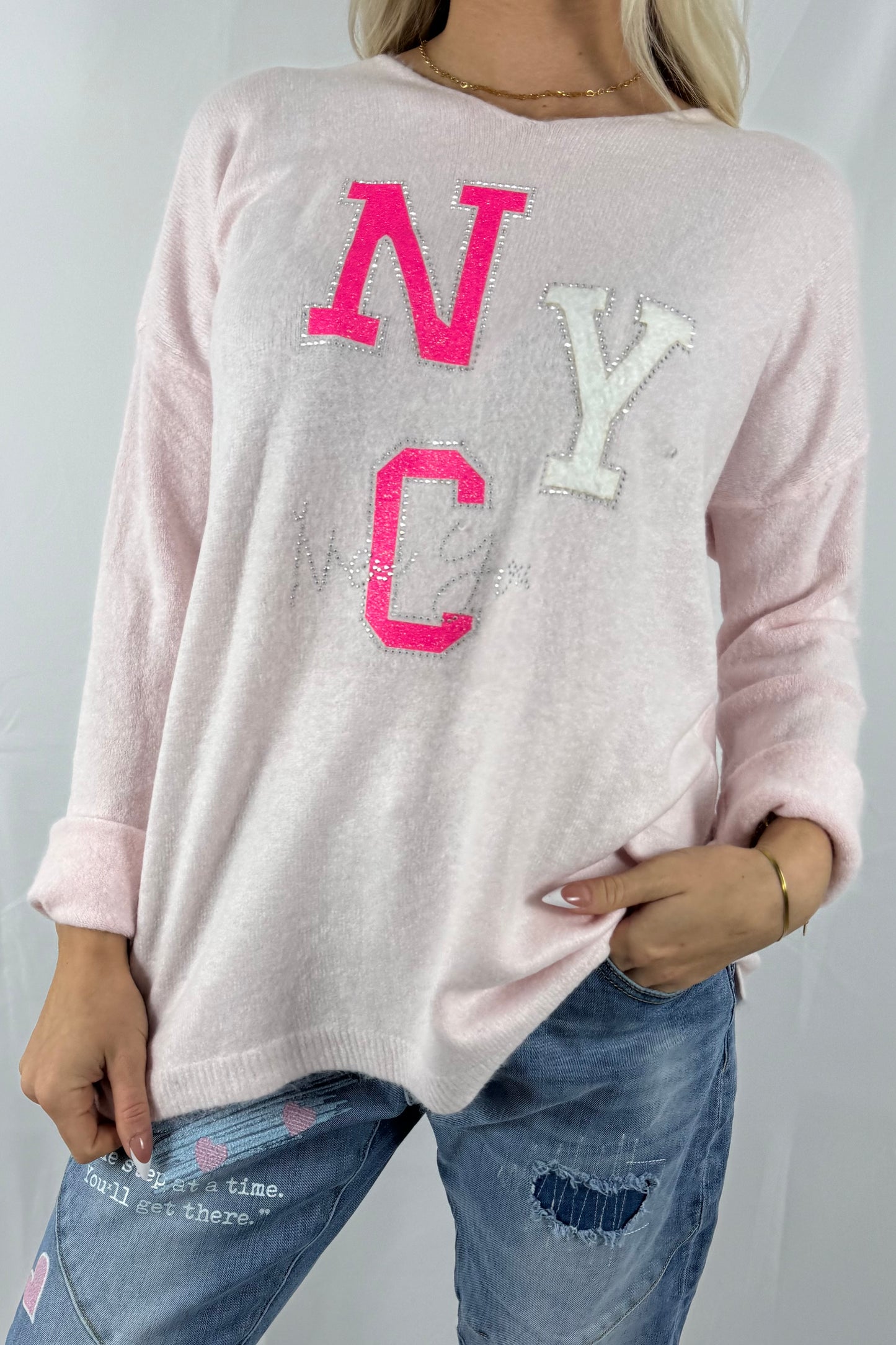Oversize Shirt mit NYC-Print –Rosa