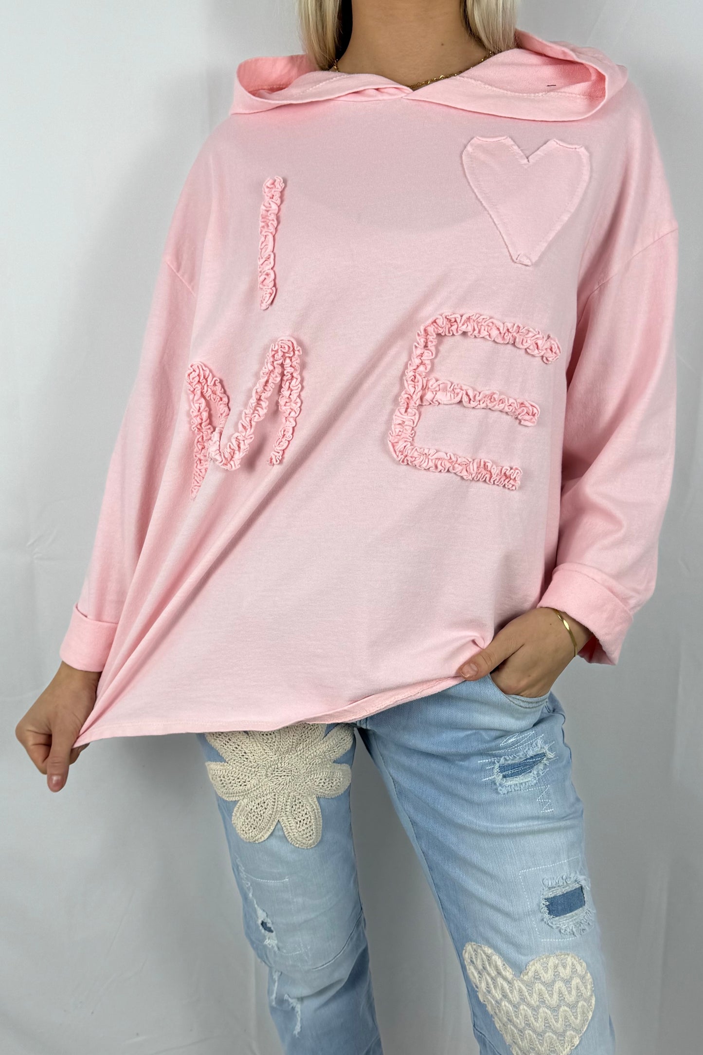Damen Hoodie „I Love Me“ mit Schriftzug-Rosa